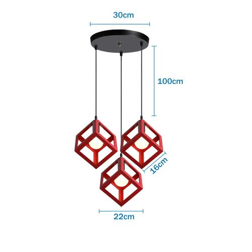 Suspension Moderne Géométrique 3 Lumières Métal E27 Pour Chambre Salon Cuisine Rouge