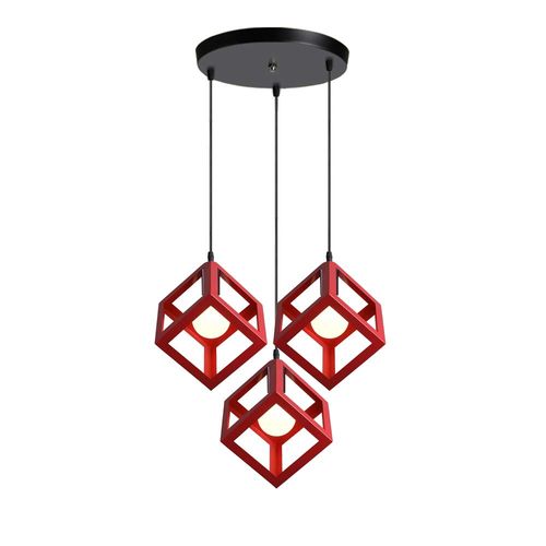 Suspension Moderne Géométrique 3 Lumières Métal E27 Pour Chambre Salon Cuisine Rouge