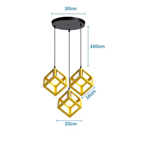 Suspension Moderne Géométrique 3 Lumières Métal E27 Pour Chambre Salon Cuisine Jaune