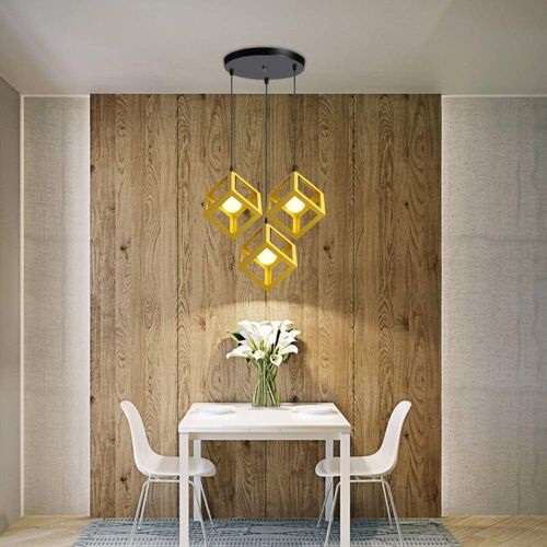 Suspension Moderne Géométrique 3 Lumières Métal E27 Pour Chambre Salon Cuisine Jaune
