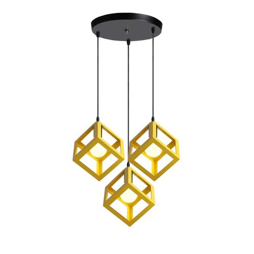 Suspension Moderne Géométrique 3 Lumières Métal E27 Pour Chambre Salon Cuisine Jaune