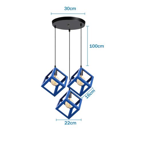 Suspension Moderne Géométrique 3 Lumières Métal E27 Pour Chambre Salon Cuisine Bleu