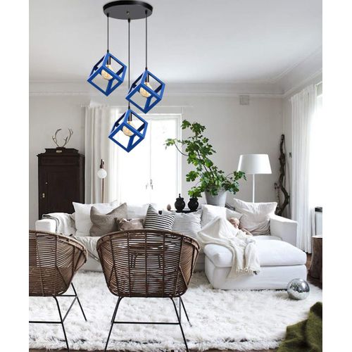 Suspension Moderne Géométrique 3 Lumières Métal E27 Pour Chambre Salon Cuisine Bleu