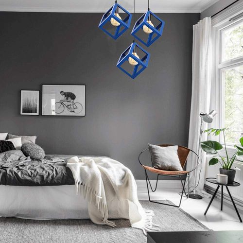 Suspension Moderne Géométrique 3 Lumières Métal E27 Pour Chambre Salon Cuisine Bleu