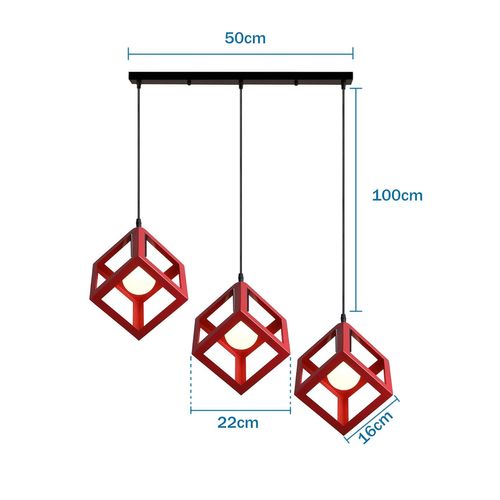 Suspension Moderne Géométrique 3 Lampes E27 Lustre Métal Pour Chambre Salon Cuisine Rouge