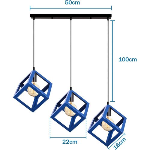 Suspension Moderne Géométrique 3 Lampes E27 Lustre Métal Pour Chambre Salon Cuisine Bleu