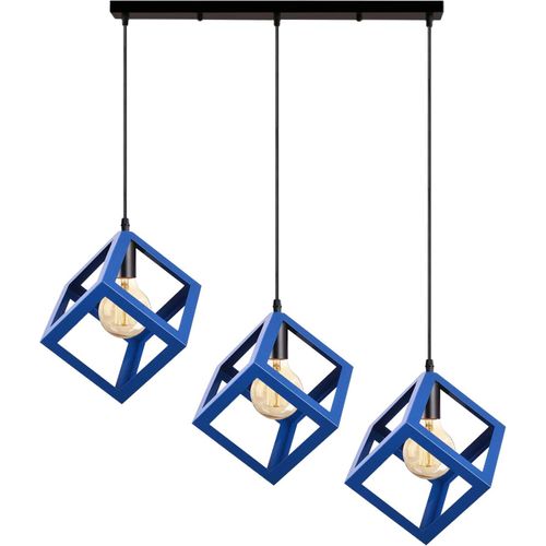 Suspension Moderne Géométrique 3 Lampes E27 Lustre Métal Pour Chambre Salon Cuisine Bleu