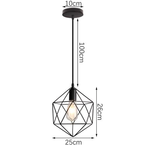 2 Pack Lustre Suspension Industriel Rétro E27 Lampe De Plafond Forme De Diamant Plafonnier Noir