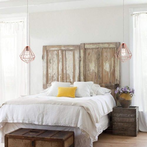 2 Pack Suspension Industriel Rétro Lustre En Forme Diamant E27 Pour Chambre Salon Cuisine Rose