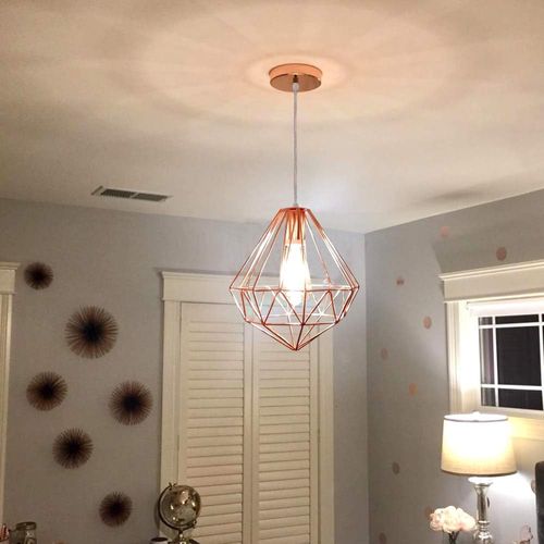 2 Pack Suspension Industriel Rétro Lustre En Forme Diamant E27 Pour Chambre Salon Cuisine Rose