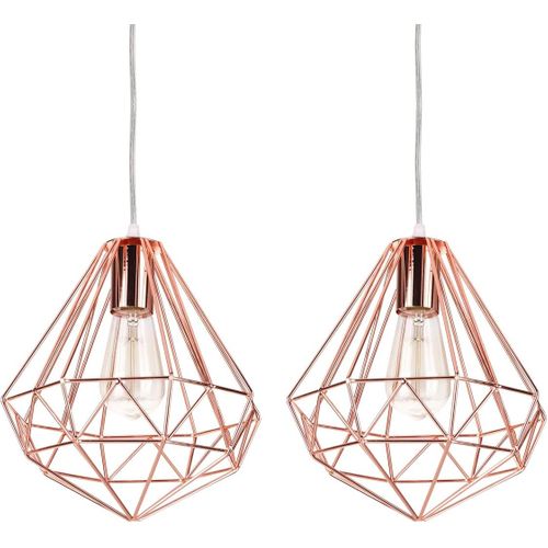 2 Pack Suspension Industriel Rétro Lustre En Forme Diamant E27 Pour Chambre Salon Cuisine Rose