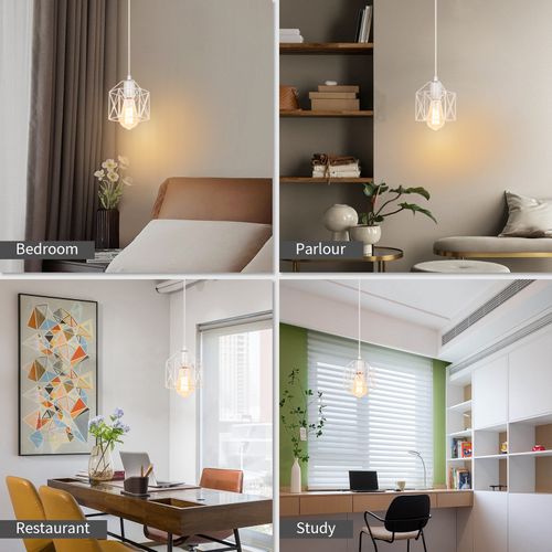 Suspension Industriel E27 Lustre De Plafond Cage Métal Pour Salon Chambre Cuisine Blanc