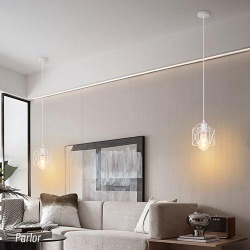Suspension Industriel E27 Lustre De Plafond Cage Métal Pour Salon Chambre Cuisine Blanc