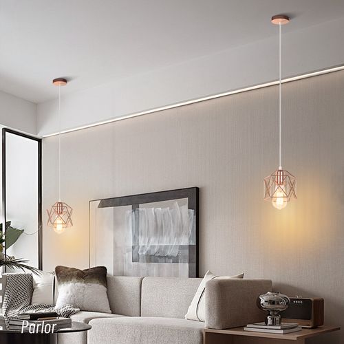 Suspension Industriel E27 Lustre De Plafond Cage Métal Pour Salon Chambre Cuisine Rose