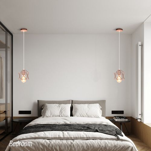 Suspension Industriel E27 Lustre De Plafond Cage Métal Pour Salon Chambre Cuisine Rose
