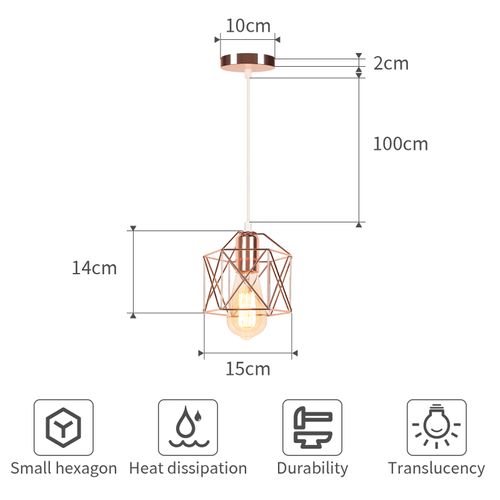 Suspension Industriel E27 Lustre De Plafond Cage Métal Pour Salon Chambre Cuisine Rose