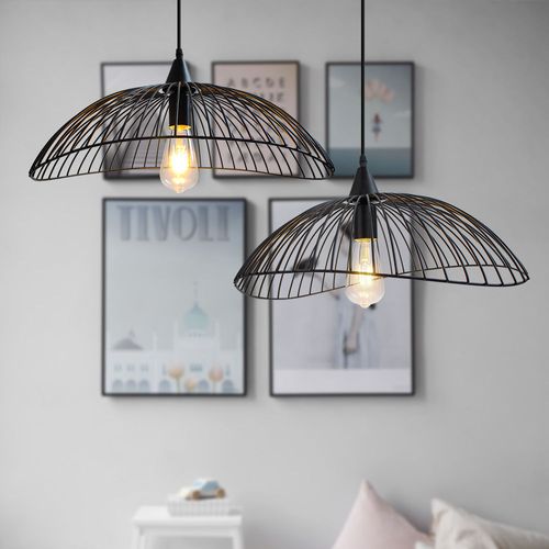 Lustre Moderne Métal E27 Suspension En Forme Chapeau Pour Chambre Salon Café Noir