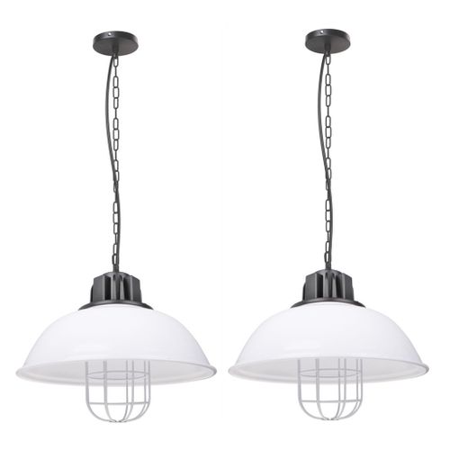 2 Pack Suspension Industriel E27 Lustre Abat-jour En Métal Pour Chambre Salon Cuisine Blanc