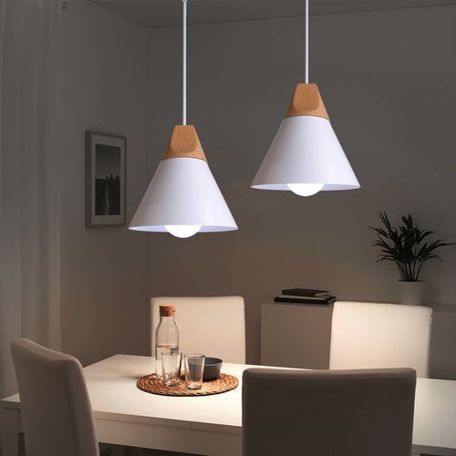 2 Pack Lustre Industriel E27 Suspension Moderne Plafonnier Pour Chambre Salon Cuisine Blanc