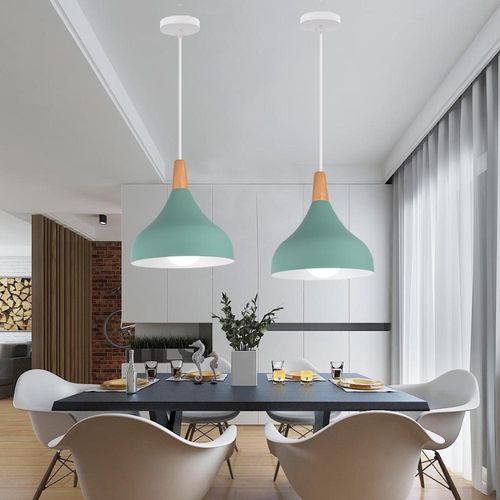 2 Pack Lustre Suspension Moderne E27 Lampe De Plafond Créatif Pour Chambre Salon Cuisine Café Vert