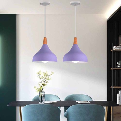 2 Pack Lustre Suspension Moderne E27 Lampe De Plafond Créatif Pour Chambre Salon Cuisine Café Violet