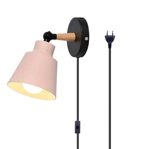 Applique Murale Réglable E27 Lampe Murale Industrielle Avec Interrupteur 1.8m Corde Rose Clair