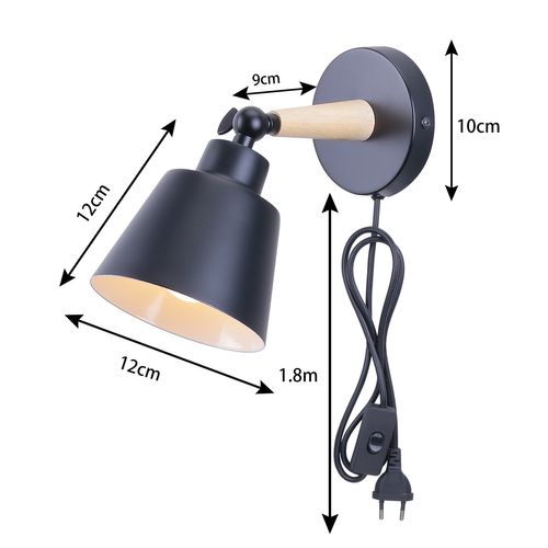 Applique Murale Réglable E27 Lampe Murale Industrielle Avec Interrupteur 1.8m Corde Rose Clair