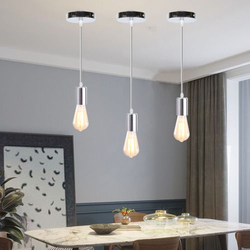 Lustre Suspension E27 Douille Edison Plafonnier Rétro Diy Éclairage De Plafond Argenté