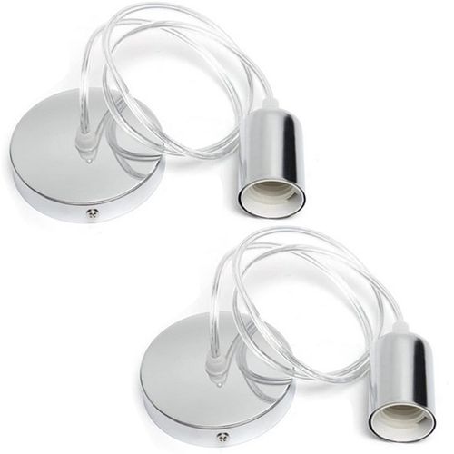 2 Pack Lustre Suspension E27 Douille Edison Plafonnier Rétro Diy Éclairage De Plafond Argenté