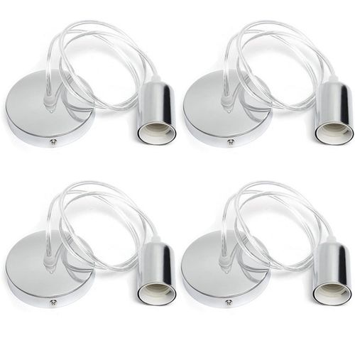 Lot De 4 Lustre Suspension E27 Douille Edison Plafonnier Rétro Diy Éclairage De Plafond Argenté