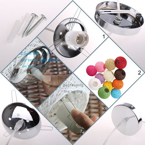 Rouge Suspension Luminaire En Rotin Globe Rond 15cm Lustre Abat-jour Diy Lampe Plafond E27