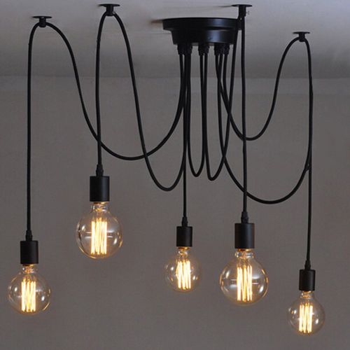 Lustre Suspension Industriel Araignées 3 Têtes Éclairage Plafonniers Rétro Sans Ampoule 1,5m Noir