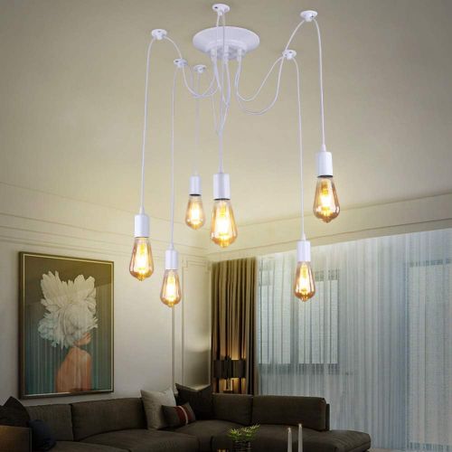 Lustre Suspension Industriel Araignées 6 Têtes Éclairage Plafonniers Rétro Sans Ampoule 1,5m Blanc