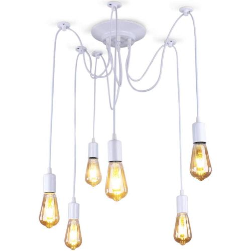 Lustre Suspension Industriel Araignées 6 Têtes Éclairage Plafonniers Rétro Sans Ampoule 1,5m Blanc