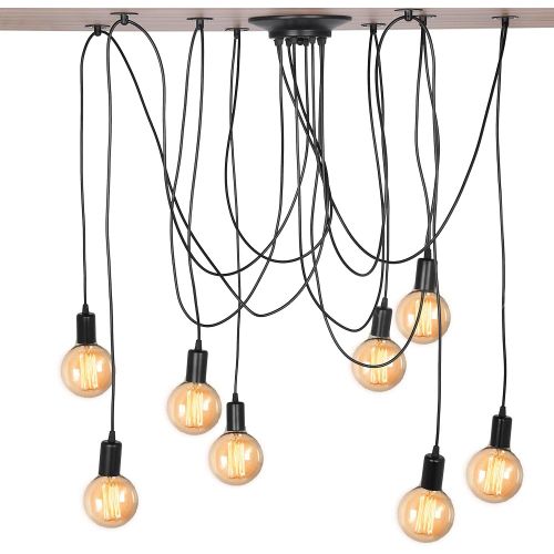 Suspension Araignées E27 Lustre Abat-jour Industriel Ajustable Noir Avec 2m Fil 8 Têtes Noir