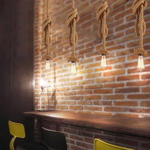 Suspension En Corde De Chanvre E27 Lustre Industriel Rétro 4m Pour Salon Chambre Bar