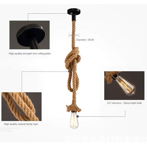 Suspension En Corde De Chanvre E27 Lustre Industriel Rétro 4m Pour Salon Chambre Bar