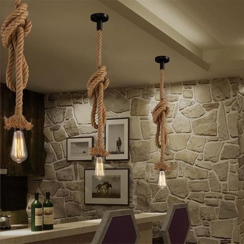 Suspension En Corde De Chanvre E27 Lustre Industriel Rétro 4m Pour Salon Chambre Bar
