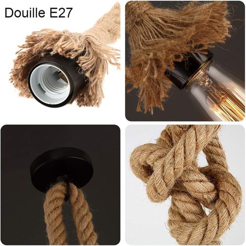 U-DO 1M Suspension Industriel En Corde De Chanvre Lustre Intérieur Pour