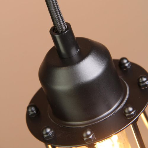 Suspension Industriel E27 Lustre Abat-jour En Fer Eclairage De Plafond Vintage Noir