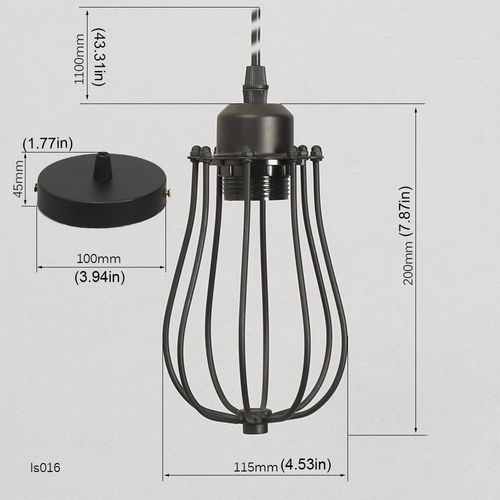Suspension Industriel E27 Lustre Abat-jour En Fer Eclairage De Plafond Vintage Noir