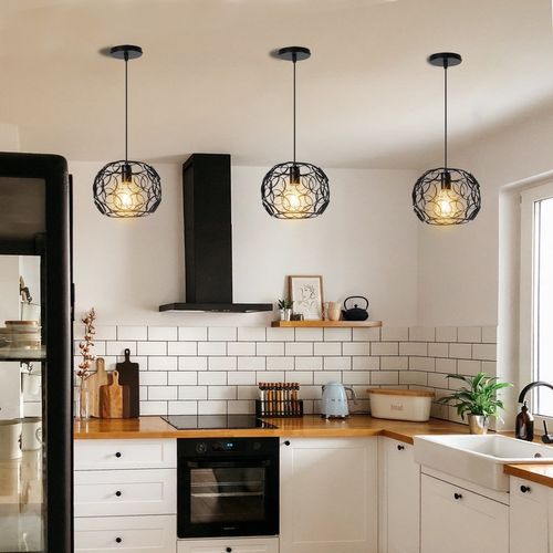 Suspension Industrielle Rond Lustre Abat-jour En Métal E27 Pour Salon Chambre Cuisine Noir
