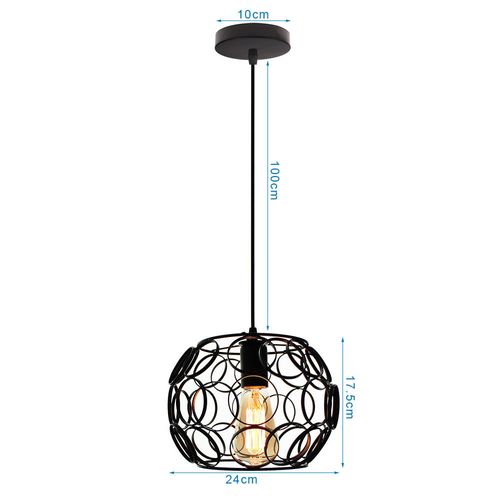 Suspension Industrielle Rond Lustre Abat-jour En Métal E27 Pour Salon Chambre Cuisine Noir