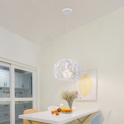 Suspension Industrielle Rond Lustre Abat-jour En Métal E27 Pour Salon Chambre Cuisine Blanc