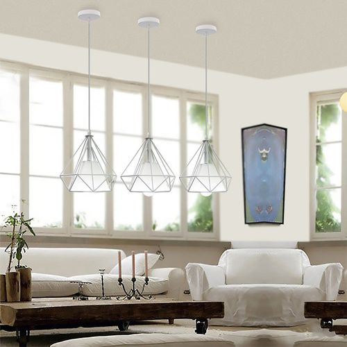 Suspension Industrielle Diamant 20cm Lustre Abat-jour Cage En Fer Blanc