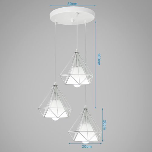 Suspension Industrielle 20cm Lustre Abat-jour Cage 3 Lampes Pour Cuisine Chambre Salon Blanc