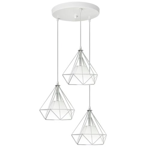 Suspension Industrielle 20cm Lustre Abat-jour Cage 3 Lampes Pour Cuisine Chambre Salon Blanc