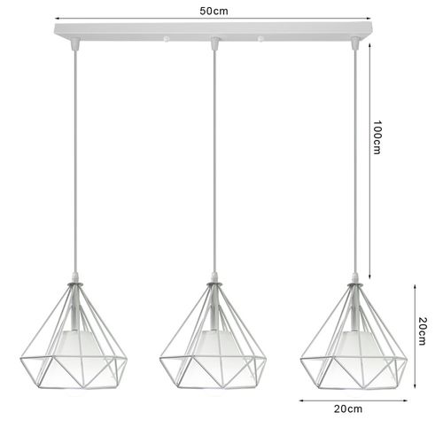 Suspension Industrielle E27 Lustre Abat-jour Cage 3 Lampes Pour Cuisine Chambre Salon Blanc