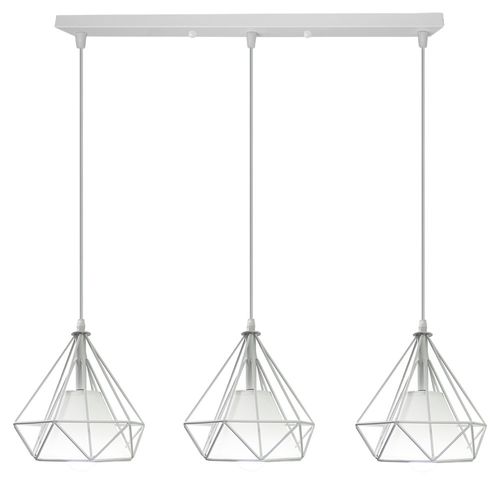 Suspension Industrielle E27 Lustre Abat-jour Cage 3 Lampes Pour Cuisine Chambre Salon Blanc