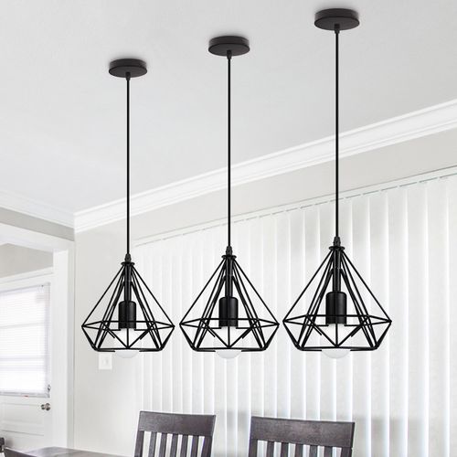 Lustre Suspension Industriel Luminaire Abat-jour En Métal Diamant Noir